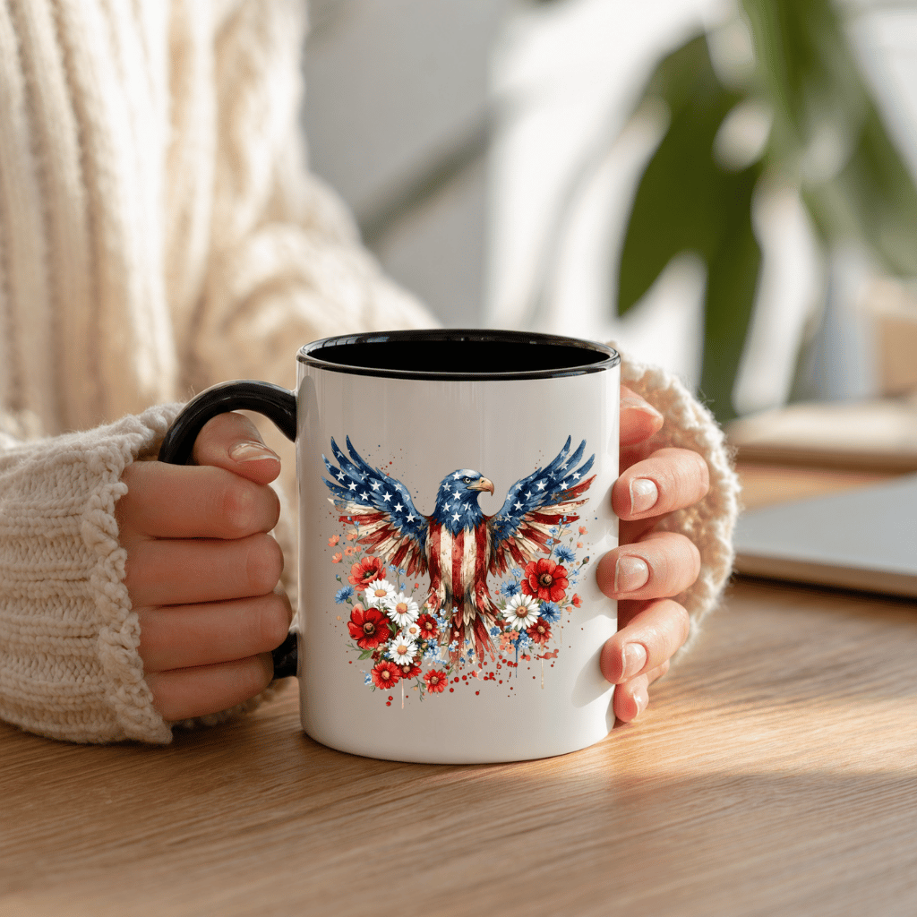 Bald Eagle Accent Mug – USA 250th Anniversary Gift for Proud American, Patriotic Cup - detail view